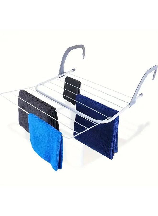 White Basic Heavy Duty Stainless Steel Foldable Drying Rack With Hooks Space Saving Multi Tier Laundry Organizer - Image 2