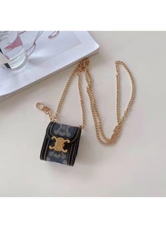 Suitable For European And American Spring Arc De Triomphe AirPods 1/2/3Rd Generation Protective Cover Leather Wireless For Apple Bluetooth Crossbody-Color:Denim Pattern + Lanyard-Applicable Models:Airpods Pro/pro2/3/4