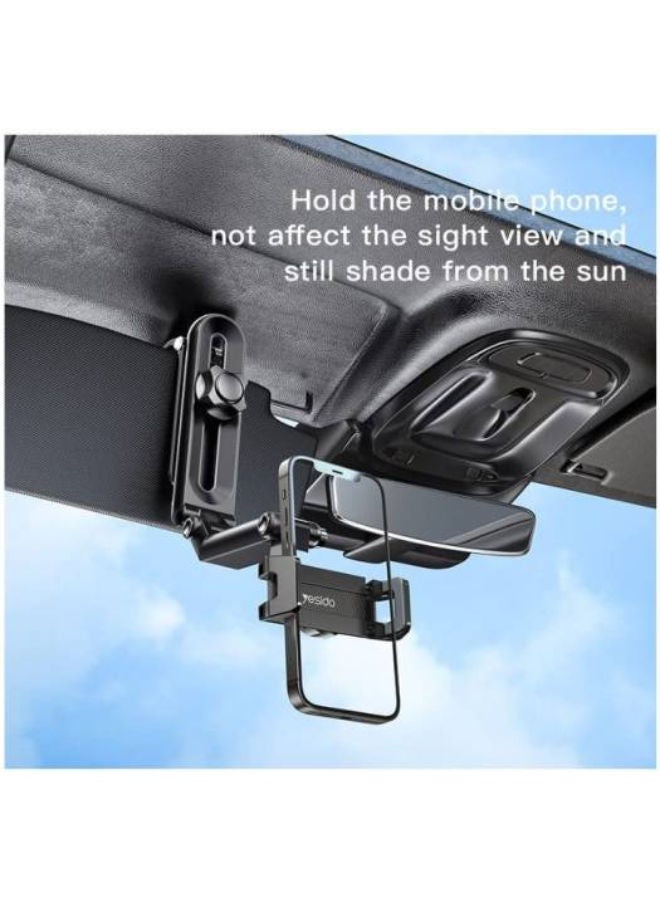 Yesido Sun Visor Car / Phone Holder, Universal Clip, 360 Degree Adjustable, Rearview Mirror Cradle, 4-6.7 Inch Clamp, Non Slip Thickened Silicone Pad, Black | C194 - Image 4