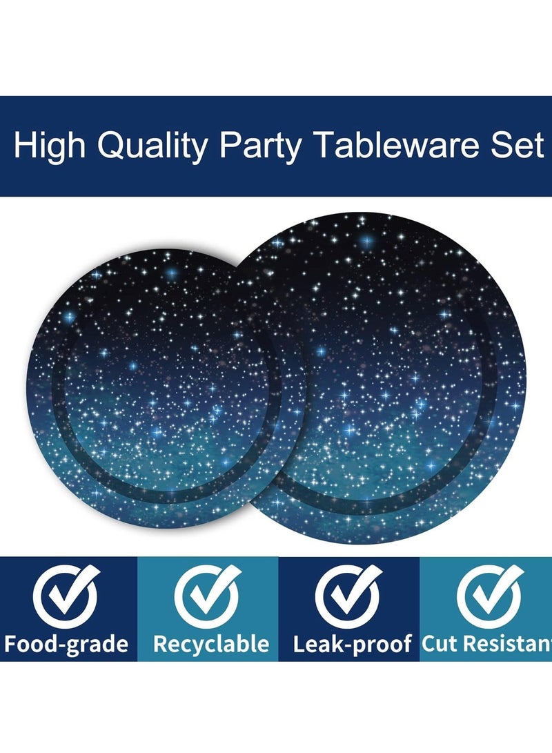 96 Pcs Galaxy Party Starry Night Supplies Tableware Set, Outer Space Theme Birthday Star Party Table Decorations Solar System Paper Plates Napkins Forks for 24 Guests - Image 3