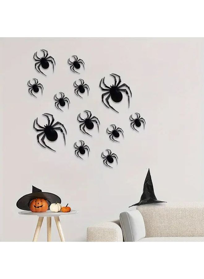 12Pcs 3D Black Spider Wall Stickers Self Adhesive Matte Finish Round Plastic Decals - Image 2