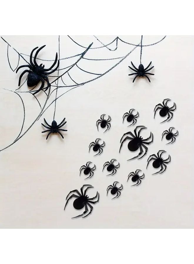 12Pcs 3D Black Spider Wall Stickers Self Adhesive Matte Finish Round Plastic Decals - Image 4