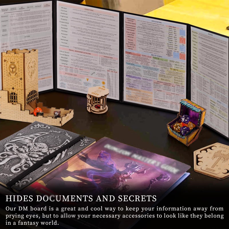 CZYY DND Dungeon Master Screen Faux Leather Embossed Dragon & Mimic, Four-Panel with Pockets DM Screen for Dungeons and Dragon, Pathfinder, DD - Image 2