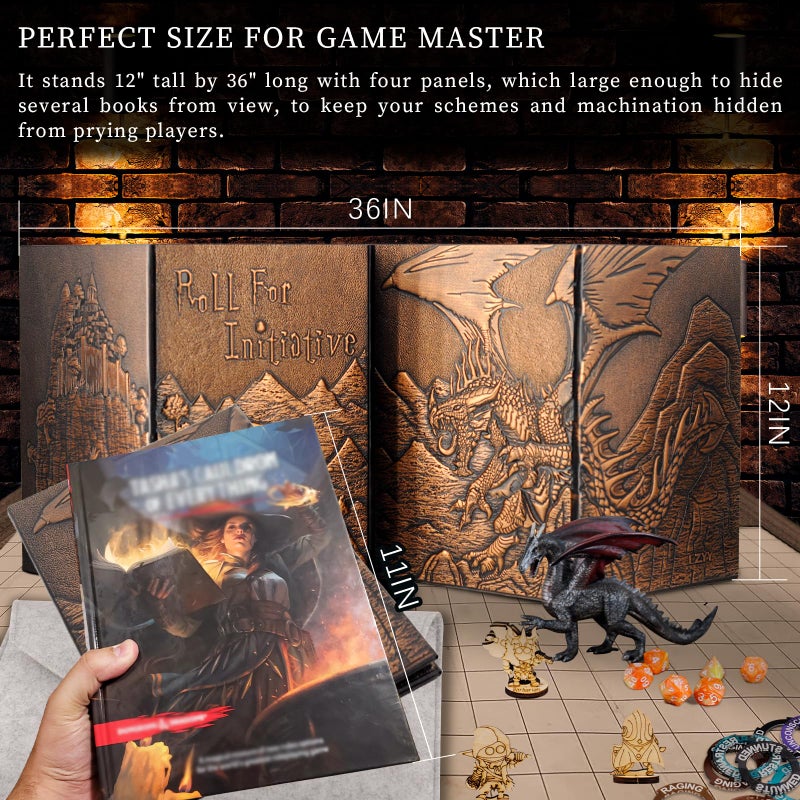CZYY DND Dungeon Master Screen Faux Leather Embossed Dragon & Mimic, Four-Panel with Pockets DM Screen for Dungeons and Dragon, Pathfinder, DD - Image 5