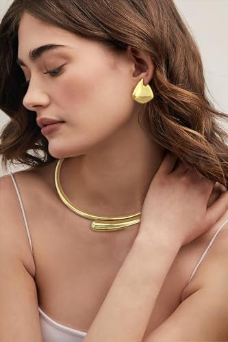 WOWORAMA Chunky Gold Cuff Choker Necklaces for Women Teardrop Choker Collar Necklace Spring Open Cuff Necklace Statement Metal Collar Choker Necklaces - Image 4