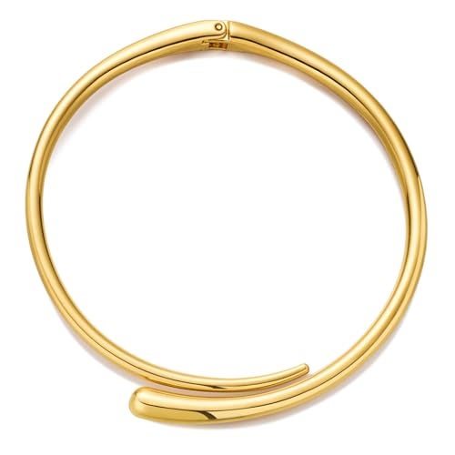 WOWORAMA Chunky Gold Cuff Choker Necklaces for Women Teardrop Choker Collar Necklace Spring Open Cuff Necklace Statement Metal Collar Choker Necklaces - Image 1