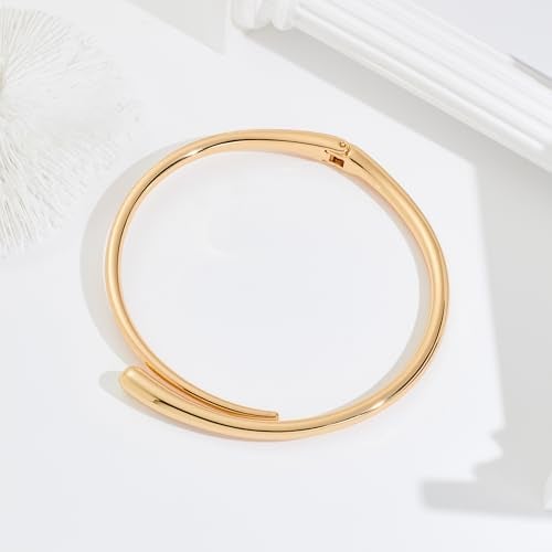 WOWORAMA Chunky Gold Cuff Choker Necklaces for Women Teardrop Choker Collar Necklace Spring Open Cuff Necklace Statement Metal Collar Choker Necklaces - Image 3