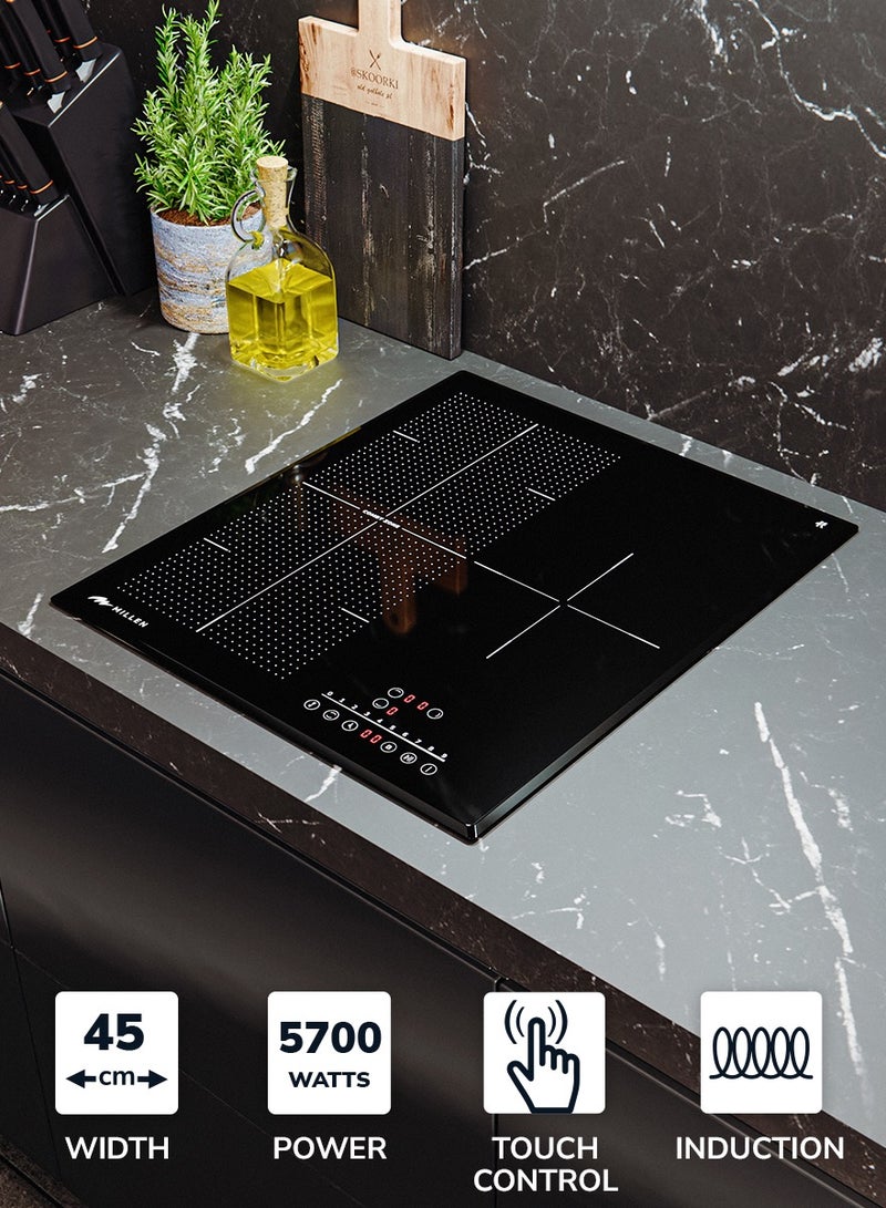 MILLEN Induction hob 45 cm Built-in 3 Heating Zones , 5700 Watts, Touch Control, 3 Year Warranty MIH 452 BL Black - Image 2