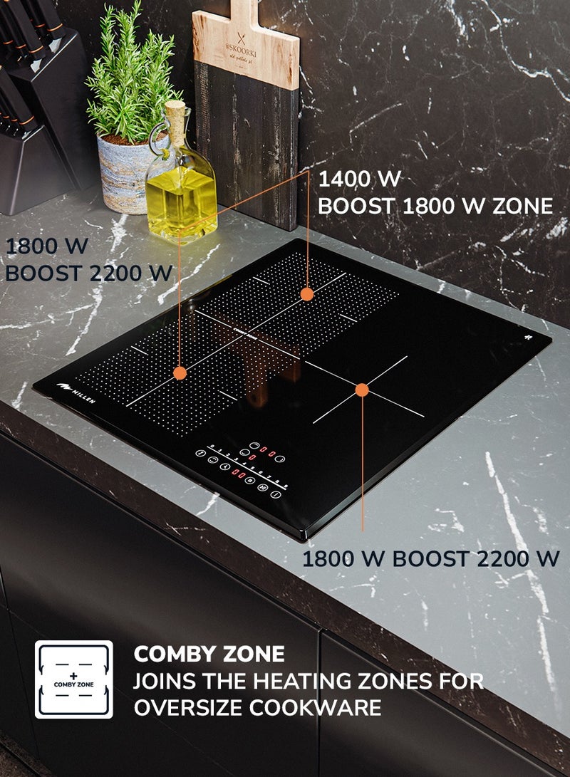 MILLEN Induction hob 45 cm Built-in 3 Heating Zones , 5700 Watts, Touch Control, 3 Year Warranty MIH 452 BL Black - Image 4