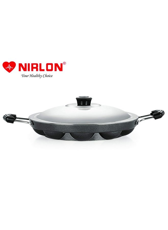 Nirlon Nirlon 12 Cavity Appam Patra Paniarakkal Appam Maker Appam Patra Non-Stick Ponganal Maker 22.5 cm Diameter Paniarakkal with Steel LID (Aluminium, Non-Stick)|26_mm_AP12  - Image 2