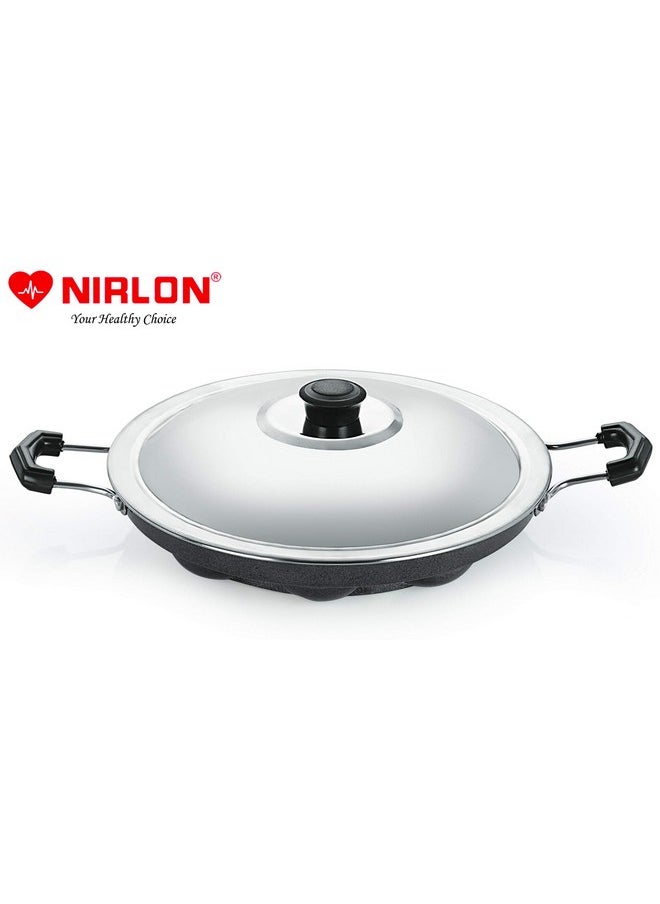 Nirlon Nirlon 12 Cavity Appam Patra Paniarakkal Appam Maker Appam Patra Non-Stick Ponganal Maker 22.5 cm Diameter Paniarakkal with Steel LID (Aluminium, Non-Stick)|26_mm_AP12  - Image 3