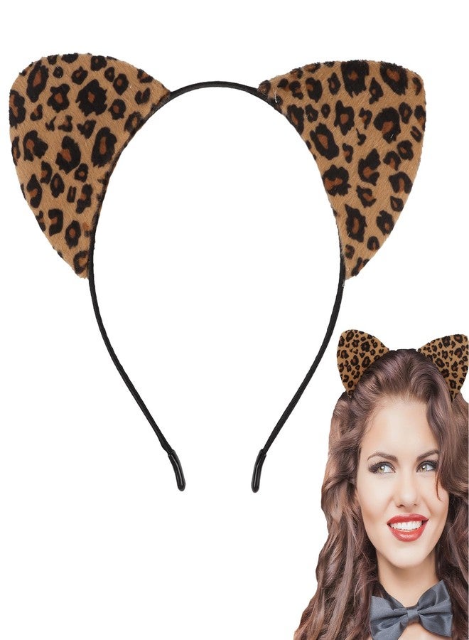 DERAYEE Leopard Cat Ears Headband for Women Girls, Soft Furry Cheetah Hairband for Halloween Party Cosplay - Image 1