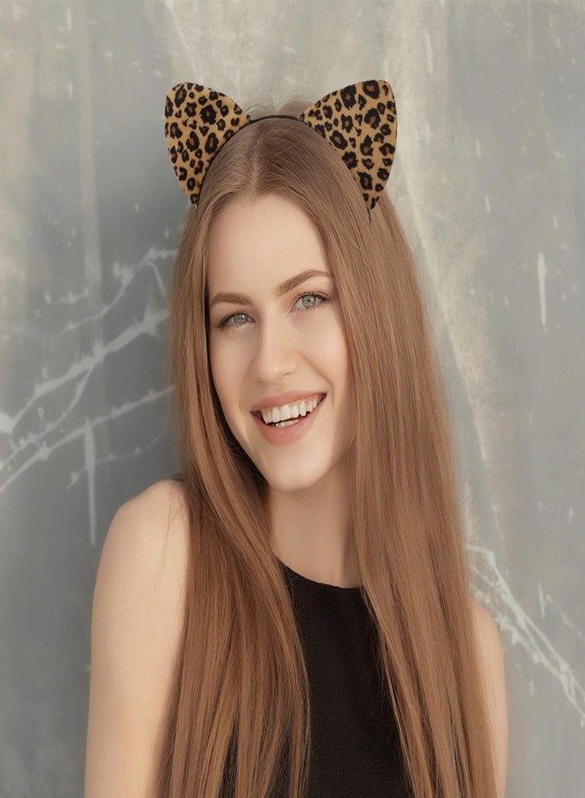 DERAYEE Leopard Cat Ears Headband for Women Girls, Soft Furry Cheetah Hairband for Halloween Party Cosplay - Image 5