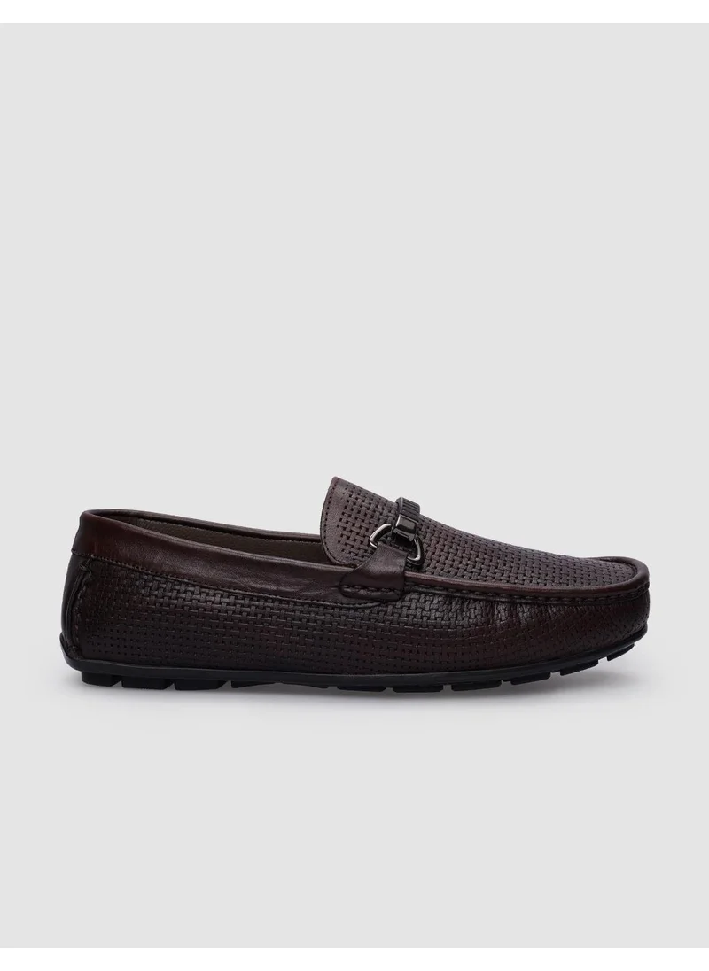 كاباني Leather Brown Buckle Men's Loafer