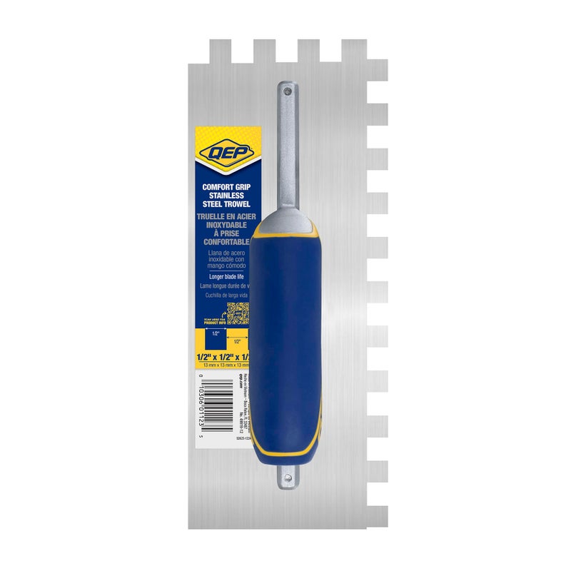QEP Comfort Grip Stainless Steel Trowel Square-Notch 1/2" x 1/2" x 1/2" - Image 3