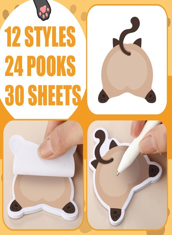 Yinder 24 Pads Cute Sticky Notes Kawaii Fun Animal Sticky Notes Pads Bulk Cartoon Memo Self Adhesive for Veterinary Gift Office School Tab Party Supplies(Fresh Cat) - Image 2