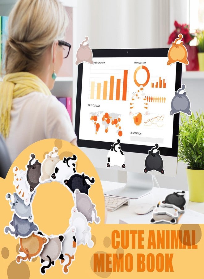 Yinder 24 Pads Cute Sticky Notes Kawaii Fun Animal Sticky Notes Pads Bulk Cartoon Memo Self Adhesive for Veterinary Gift Office School Tab Party Supplies(Fresh Cat) - Image 4