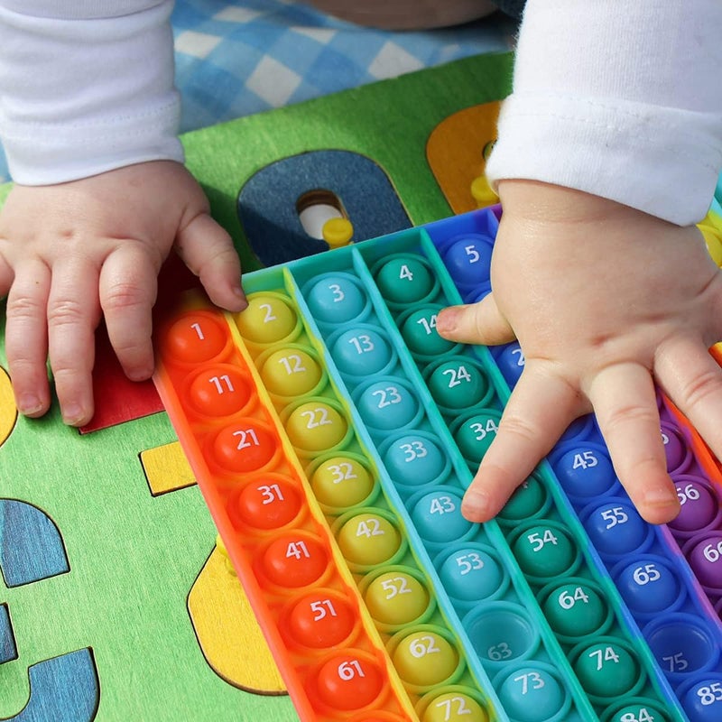 AK-SHIP 7.8in Big Size P0pp Math Toys , Rainbow Square Fidget Ttoy 100bubbles Stress Relieving Fidget Game for Teachers to Create Kinds of Math Manipulatives【with 1-100 Numbers Tables】 - Image 5