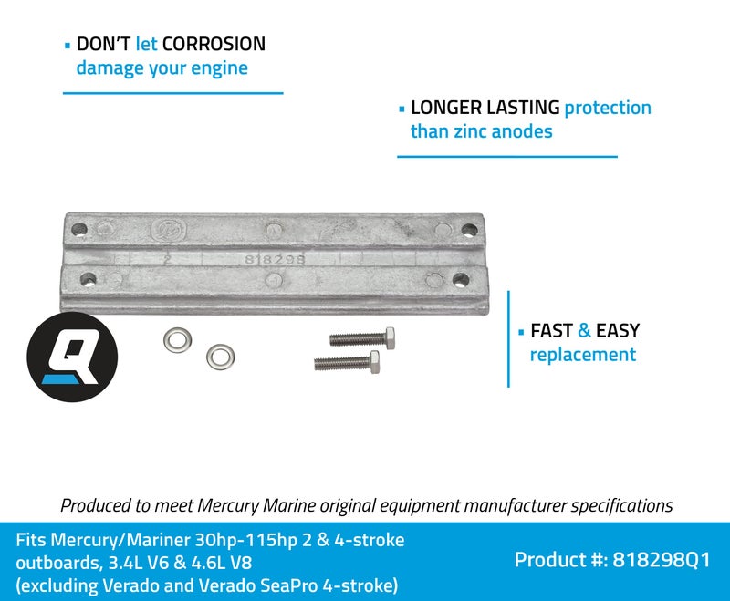 Quicksilver 818298Q1 Aluminum Anode for Mercury and Mariner Power Trim Pump Assembly - Image 2