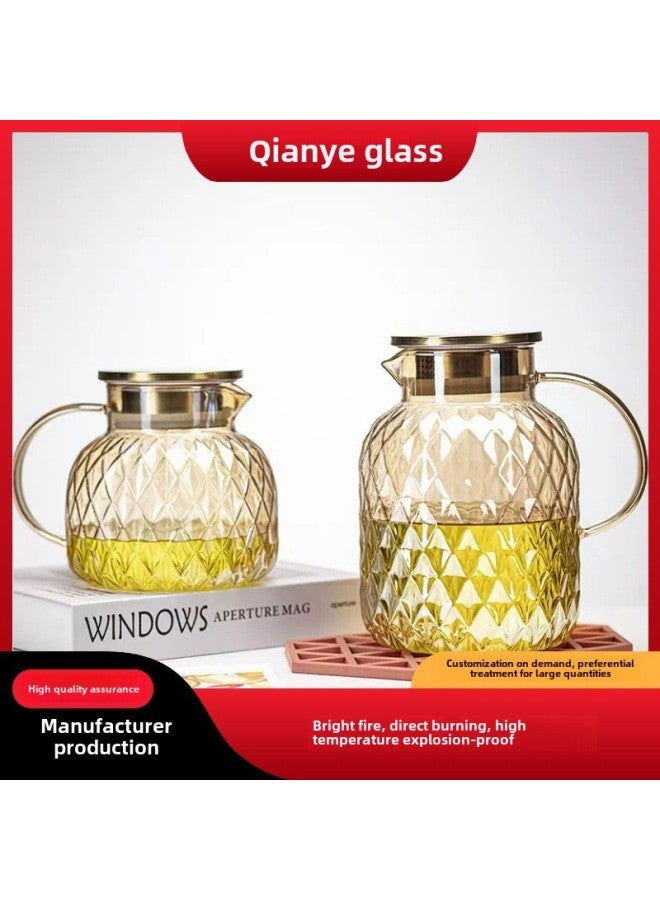 High Borosilicate Glass Cold Water Bottle Amber Cold Water Bottle Lanling Pot Household Large Capacity Teapot Wholesale-Capacity:1000ml Spout Pot With Top Beads