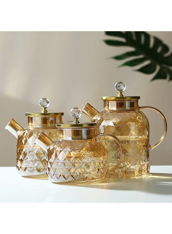High Borosilicate Glass Cold Water Bottle Amber Cold Water Bottle Lanling Pot Household Large Capacity Teapot Wholesale-Capacity:1000ml Spout Pot With Top Beads