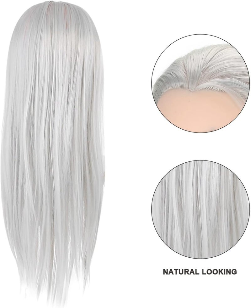 Practice Head Mannequin Doll with 66cm Thick Hair, Training Head for Cosmetology Students, High Temp Fiber and 30% Human Hair Blend, Dark Gray or Light Gray, Includes Table Clamp (ET-172#) - Image 2