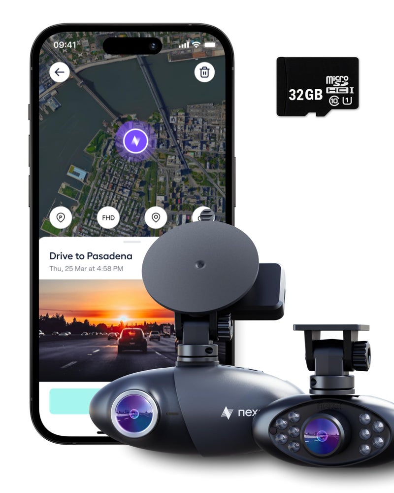 Nexar Pro Dual Dash Cam 1080p FHD Front and Interior Cameras AI Crash Detection 24H Parking Mode Night Vision and Unlimited Cloud Backup Includes 32GB SD Card and 1-Year Nexar App Subscription - Image 1