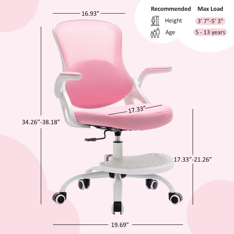 MINPINSER Kids Desk Chair,Ergonomic Study Chair with Adjustable Height,Swivel Mesh Desk Chair with Wheels,Home Office Chair for Children in Home Bedroom Pink - Image 2