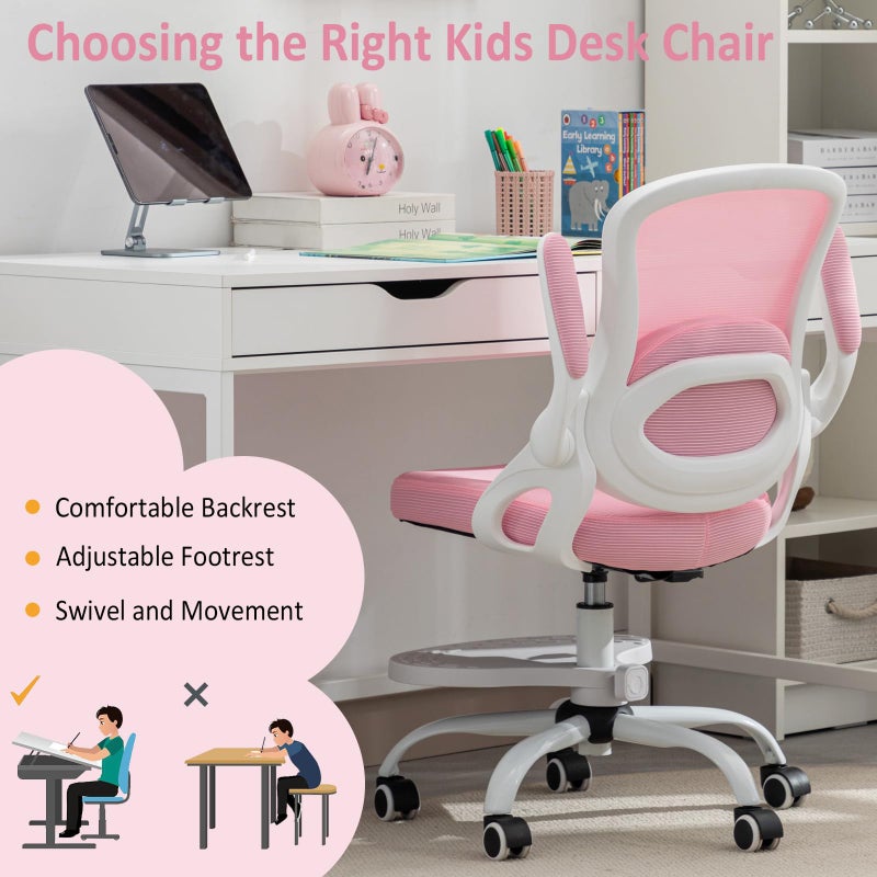 MINPINSER Kids Desk Chair,Ergonomic Study Chair with Adjustable Height,Swivel Mesh Desk Chair with Wheels,Home Office Chair for Children in Home Bedroom Pink - Image 4