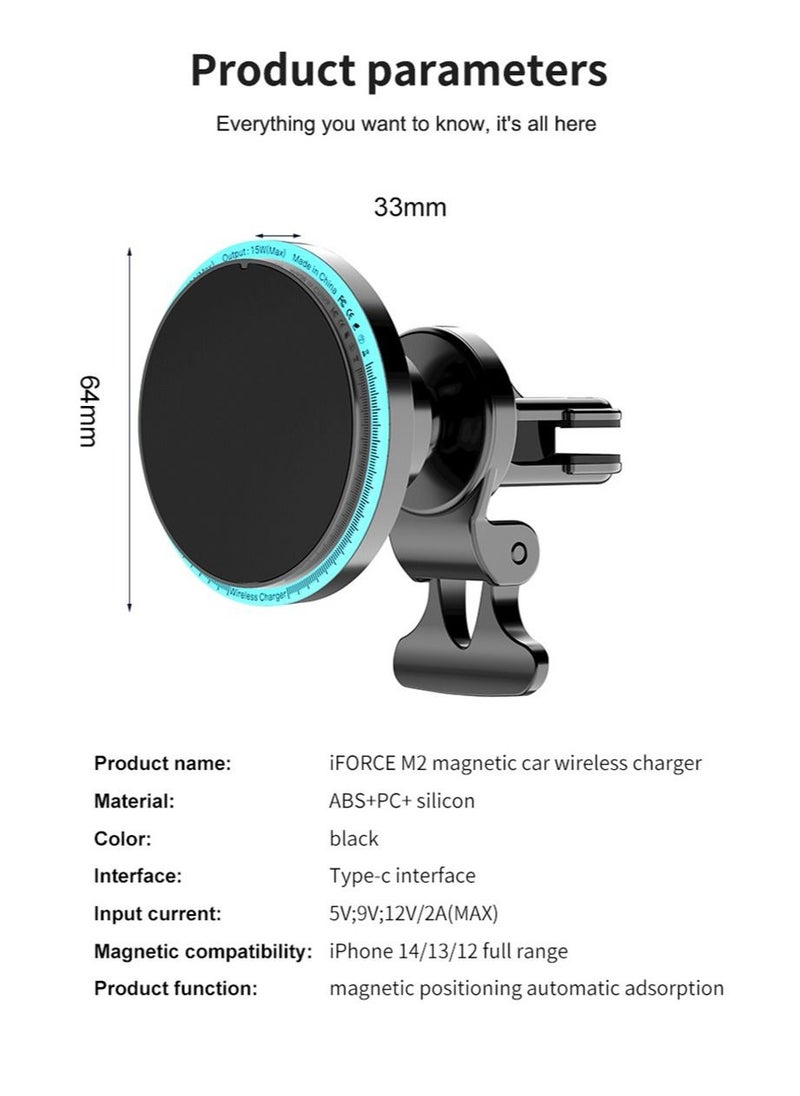 ARNO Magnetic car wireless fast charging mobile phone holder LED atmosphere Blue light  - Image 2