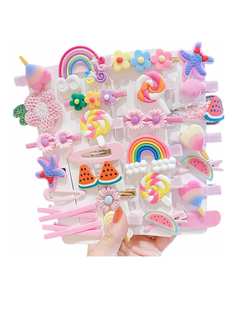 Ivy 28 PCS Cute Hair Clips Fashion Girls Hair Accessories Flower Fruit Colorful Rainbow Candy Dessert Lovely Animal Barrettes Set Non-slip Metal Snap Pins for Girls Kids Teens Toddlers (Style B) - Image 1