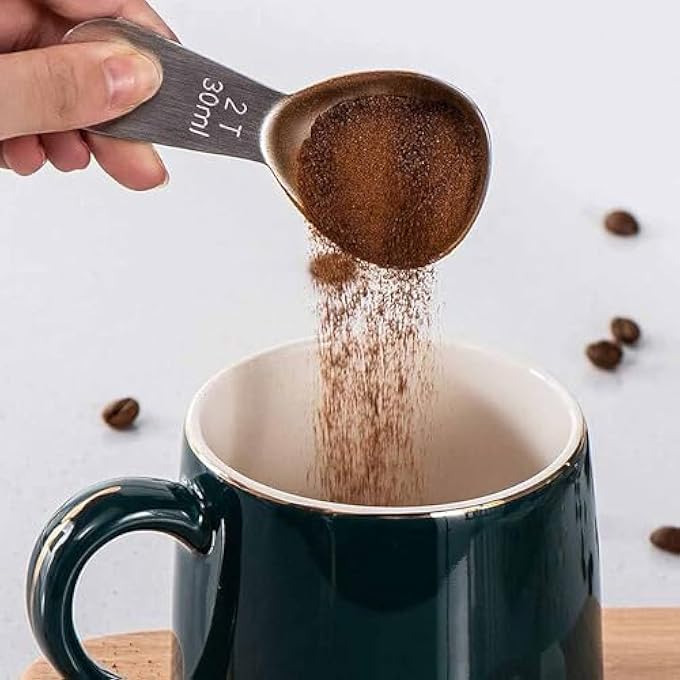 ريحني ملعقة قياس معدنية من الفولاذ المقاوم للصدأ بحجم 30 مل مع مقبض قصير لمسحوق حبوب القهوة المطحونة إسبريسو - Image 4