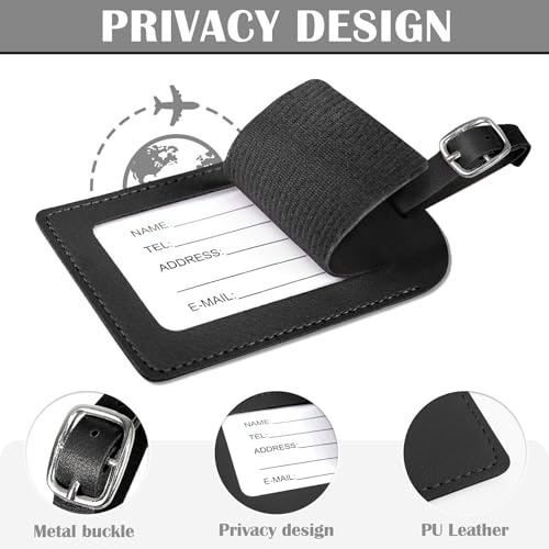 COSHAYSOO Black Initial Passport Cover Holder and Luggage Tag Set TSA Approved with Alphabet Chenille Letter Patch for Women Teenager Girls, PU Leather Traveling Bag Suitcase Identifier (M) - Image 3