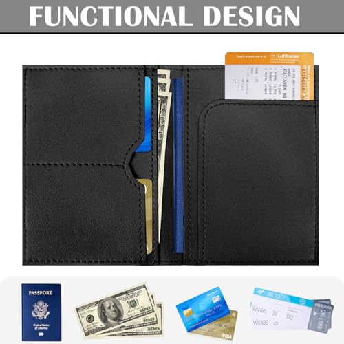COSHAYSOO Black Initial Passport Cover Holder and Luggage Tag Set TSA Approved with Alphabet Chenille Letter Patch for Women Teenager Girls, PU Leather Traveling Bag Suitcase Identifier (M) - Image 2