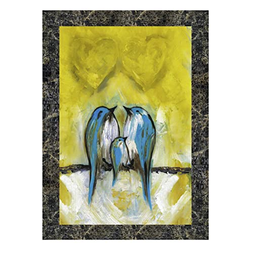 Indianara Set of 3 Abstract Birds and Flowers Framed Art Painting (1107MGY) without glass 6 X 13, 10.2 X 13, 6 X 13 INCH - Image 5