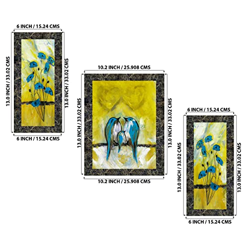 Indianara Set of 3 Abstract Birds and Flowers Framed Art Painting (1107MGY) without glass 6 X 13, 10.2 X 13, 6 X 13 INCH - Image 2