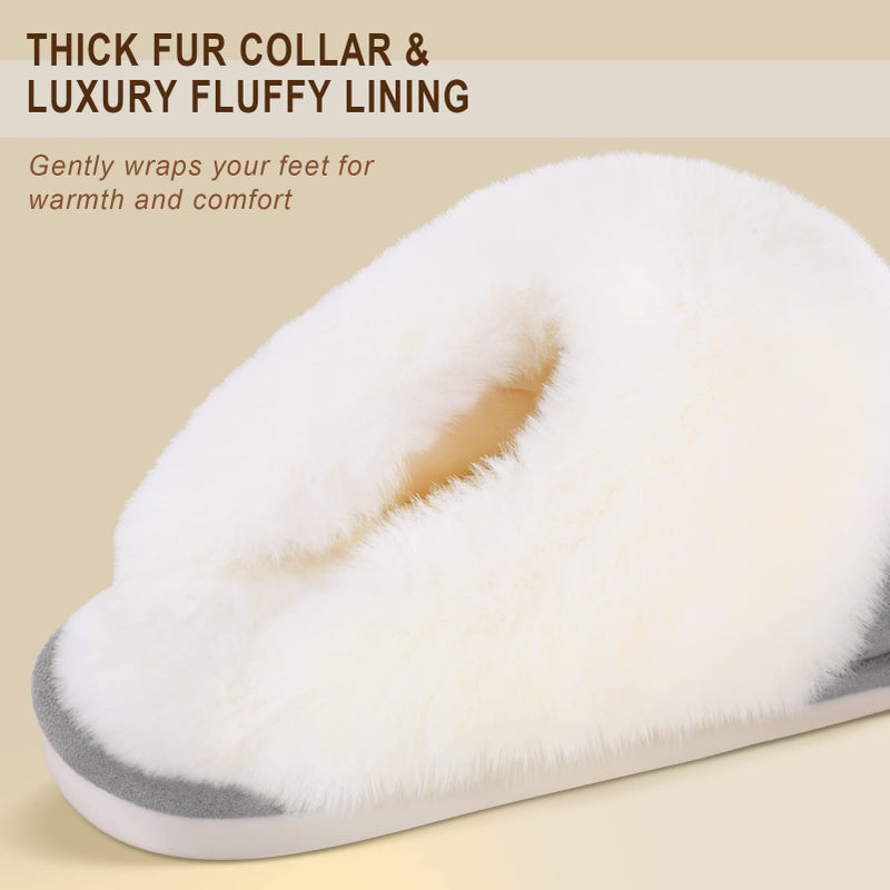 Parlovable Women Slippers with Memory Foam, Fuzzy Warm Bedroom House Shoes, Fluffy Winter Indoor Outdoor Anti-Skid Sole Grey 5-6 - Image 3