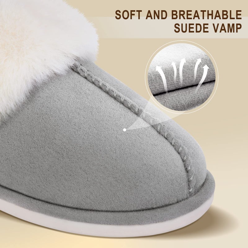 Parlovable Women Slippers with Memory Foam, Fuzzy Warm Bedroom House Shoes, Fluffy Winter Indoor Outdoor Anti-Skid Sole Grey 5-6 - Image 2