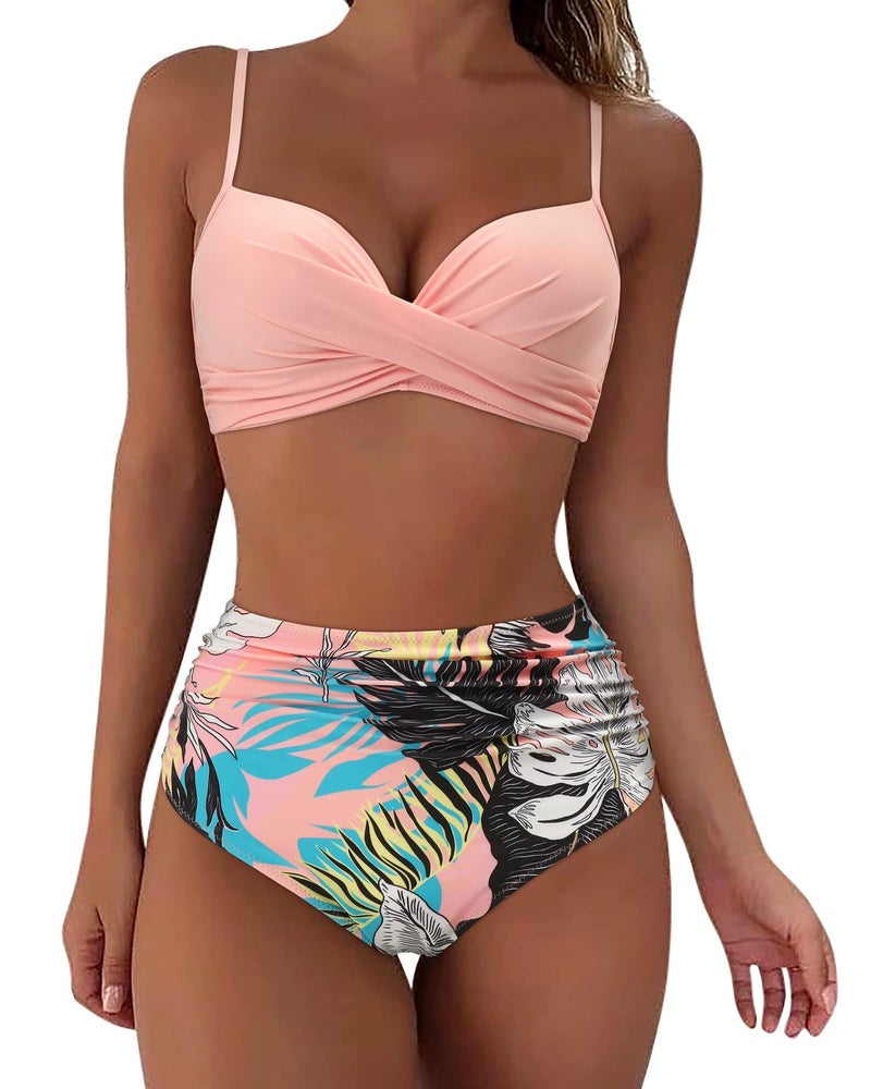 New 2024 Swimwear Gather Lace Black And White Print Bikini Bikini Women Swimwear - Image 1