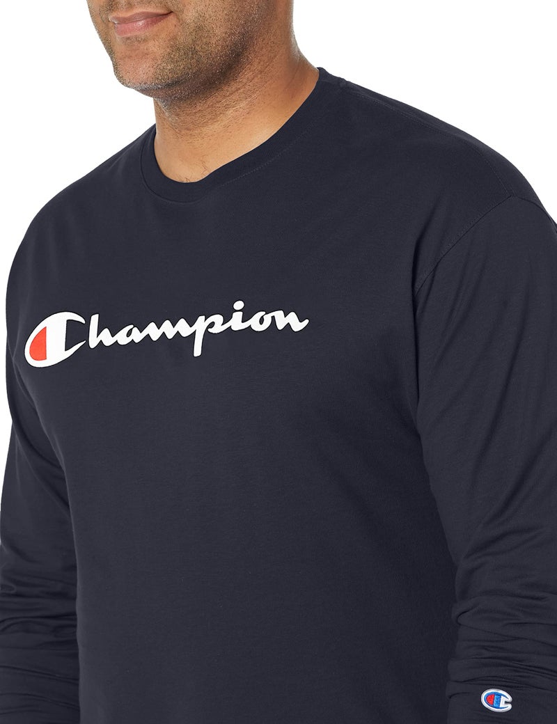 Champion mens Classic Long Sleeve Tee, Screen Print Script T Shirt, Navy-y06794, Medium US - Image 3