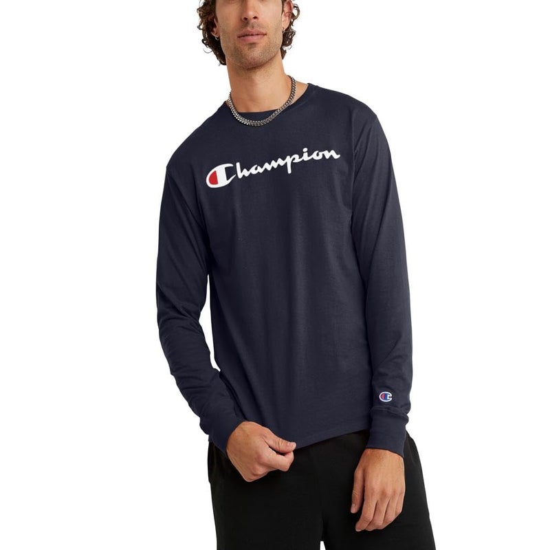 Champion mens Classic Long Sleeve Tee, Screen Print Script T Shirt, Navy-y06794, Medium US - Image 4