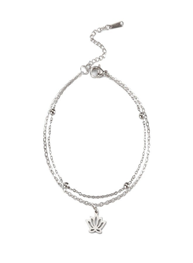 EUEAVAN Lotus Flower Bracelet for Woman Yoga Meditation Chakra Anklet Adjustable Fashion Yoga Jewelry Yoga Enthusiast Yogi Gift Woman (lotus flower silver) - Image 1