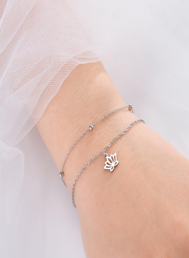 EUEAVAN Lotus Flower Bracelet for Woman Yoga Meditation Chakra Anklet Adjustable Fashion Yoga Jewelry Yoga Enthusiast Yogi Gift Woman (lotus flower silver) - Image 2
