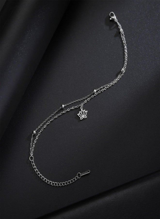 EUEAVAN Lotus Flower Bracelet for Woman Yoga Meditation Chakra Anklet Adjustable Fashion Yoga Jewelry Yoga Enthusiast Yogi Gift Woman (lotus flower silver) - Image 4