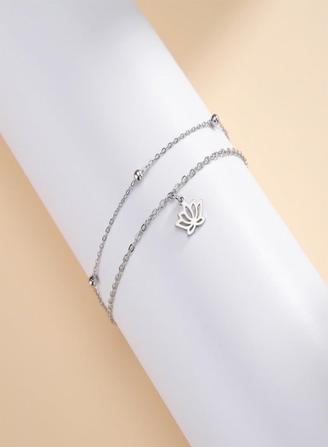 EUEAVAN Lotus Flower Bracelet for Woman Yoga Meditation Chakra Anklet Adjustable Fashion Yoga Jewelry Yoga Enthusiast Yogi Gift Woman (lotus flower silver) - Image 3