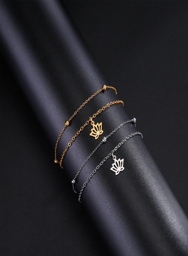 EUEAVAN Lotus Flower Bracelet for Woman Yoga Meditation Chakra Anklet Adjustable Fashion Yoga Jewelry Yoga Enthusiast Yogi Gift Woman (lotus flower silver) - Image 5