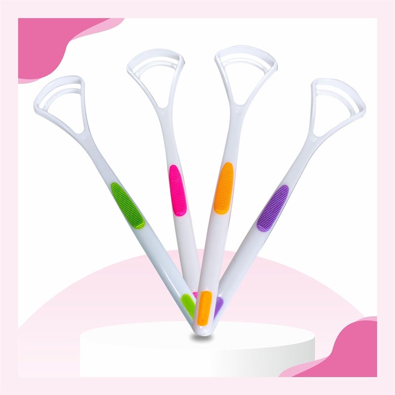 FLASHFOX plastic tongue cleaner Fights Bad Breath & Oral Health Care Improved Taste Sense for fresh people of india for adult & children Flexible Handle Easy to Use pack of 4 tongue cleaner plastic. - Image 1