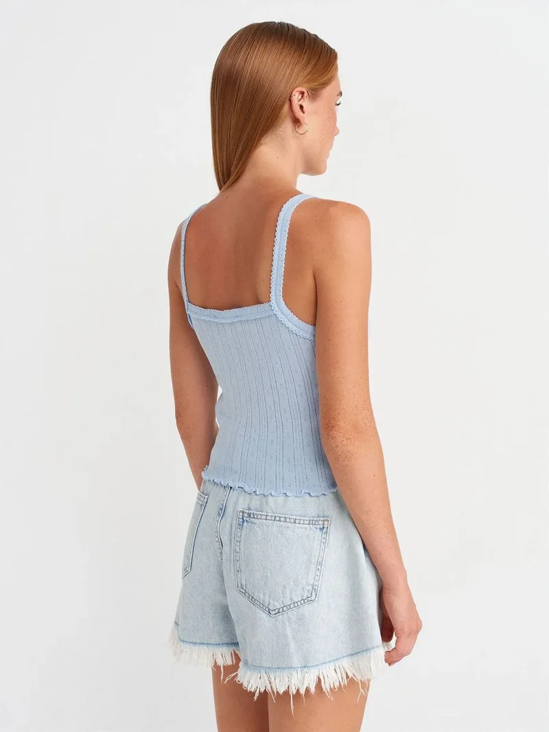 ديلفين Dilvin Cotton Ribbed Square-Neck Cami Blouse