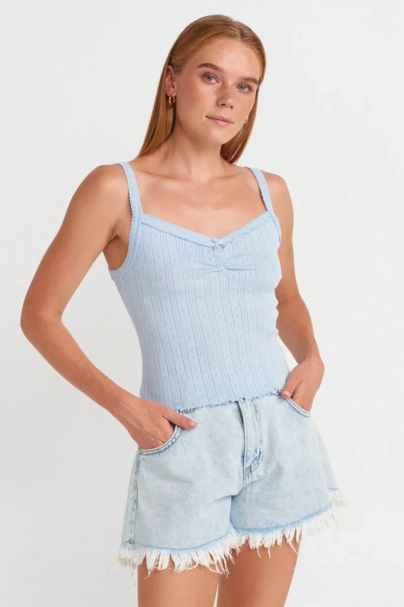 DILVIN Cotton Ribbed Square-Neck Cami Blouse