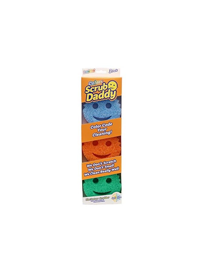 Scrub Daddy مجموعة إسفنجات دادي - ألوان - إسفنجات خالية من الخدوش للأطباق والمنزل، مقاومة للرائحة، ناعمة في الماء الدافئ، ثابتة في الماء البارد، تنظيف عميق، آمنة للغسل في غسالة الأطباق، متعددة الاستخدامات، عملية، مريحة، 3 قطع  - Image 1